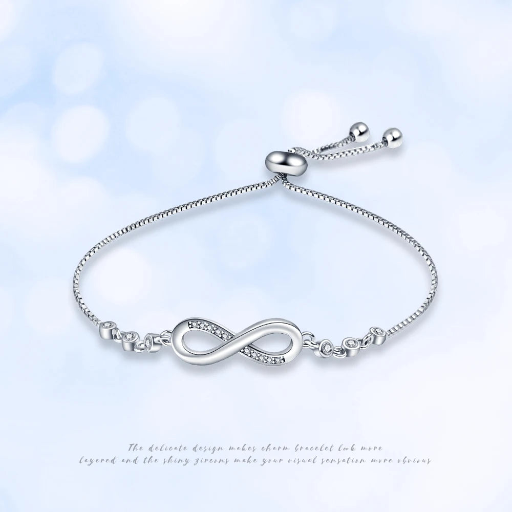 PANDACH Sterling Silver Infinity Adjustable Bracelet For Women