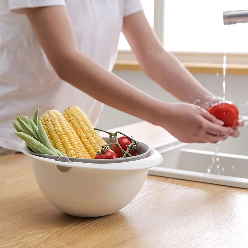 Kitchen Rotatable Double Drain Basket