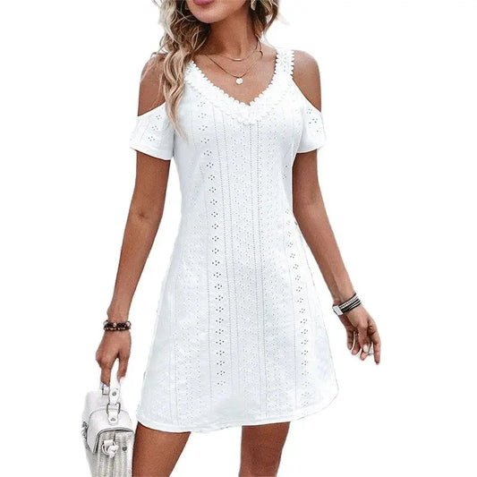 Elegant Off-Shoulder Lace Mini Dress – Summer A-Line Style by Bessmini