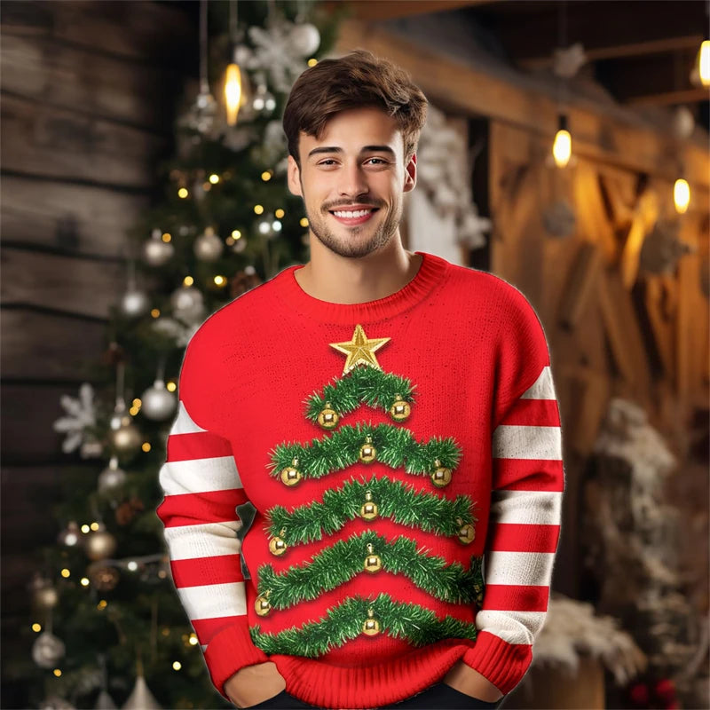 2026 Men’s Christmas Ugly Sweater – 3D Santa, Jesus & Alpaca Print | Funny Holiday Crewneck Sweatshirt (XS–6XL)