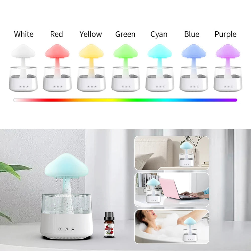 Colorful Mushroom Night Light Humidifier & Aroma Diffuser - Rain Cloud Design