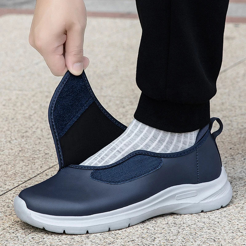 Men's Wide Fit Comfort Walking Shoes – Adjustable Hook & Loop Leather Sneakers for Swollen Feet, Breathable Orthopedic-Inspired Casual Shoes