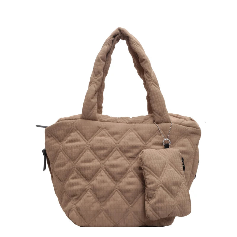 Puffer Tote Bag for Women Lightweight Down Cotton Padded Crossbody Bag Large Capacity Handbag Puffy Purse for Shopping Travel ﻿