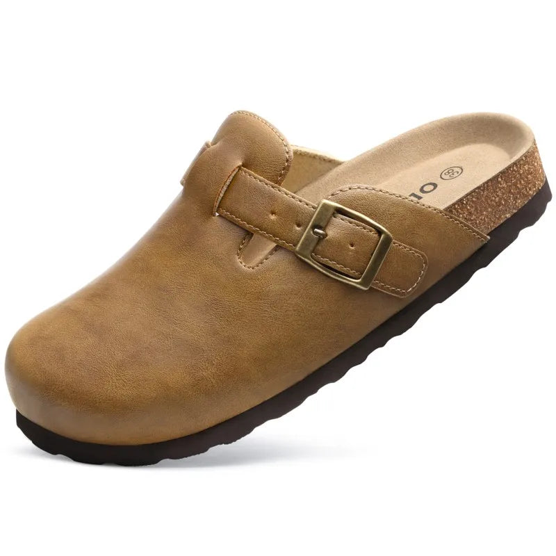 Kidmi New Men Sandals Vegan Leather Cork Insole Potato Shoes Unisex Adjustable Buckle Slip-On Clogs with Arch Support