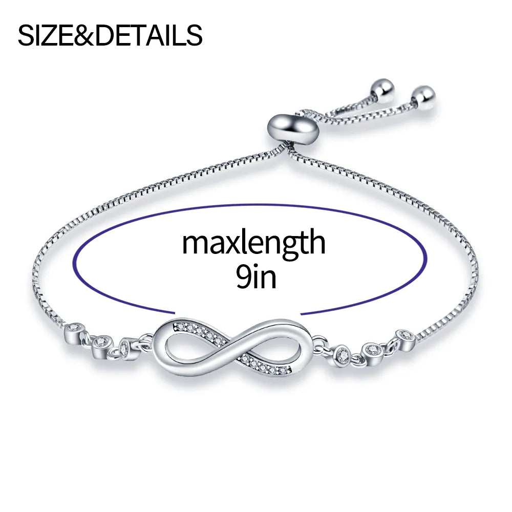 PANDACH Sterling Silver Infinity Adjustable Bracelet For Women