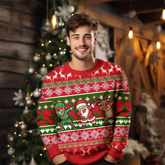 2026 Men’s Christmas Ugly Sweater – 3D Santa, Jesus & Alpaca Print | Funny Holiday Crewneck Sweatshirt (XS–6XL)