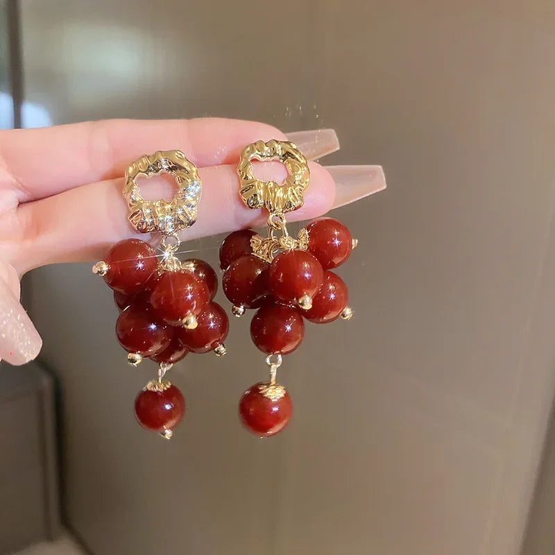 LATS 2024 Trendy Grape Tassel Earrings for Women | Light Luxury Resin Drop Earrings