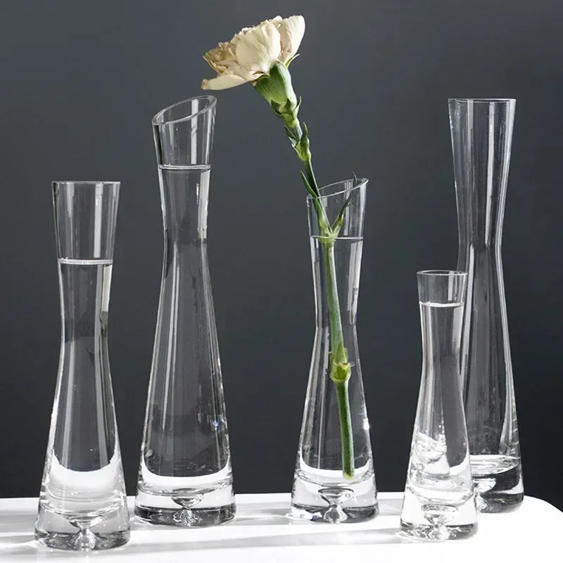 Modern European Transparent Glass Vase – Slanted Mouth Hydroponic Flower Vase for Home Decor, Table Centerpiece, Office & Living Room Decoration