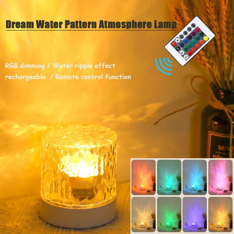 Colourful Dynamic Water Ripple Night Light: USB Rechargeable Atmosphere Lamp for Bedroom, Bedside, or Table - Creative Gift Idea