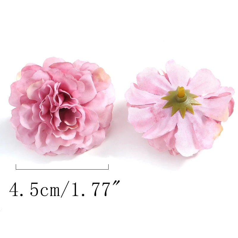 10PCs Rose Artificial Flowers 4.5cm Fake Flower Head for Christmas Marriage Wedding Decoration Home Decor DIY Garland Accessory