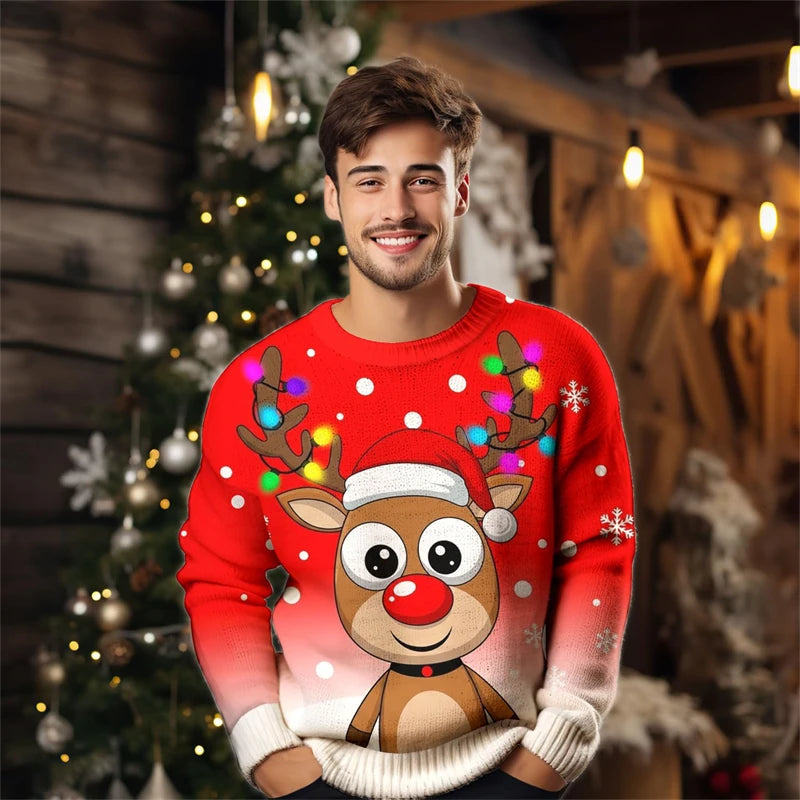2026 Men’s Christmas Ugly Sweater – 3D Santa, Jesus & Alpaca Print | Funny Holiday Crewneck Sweatshirt (XS–6XL)