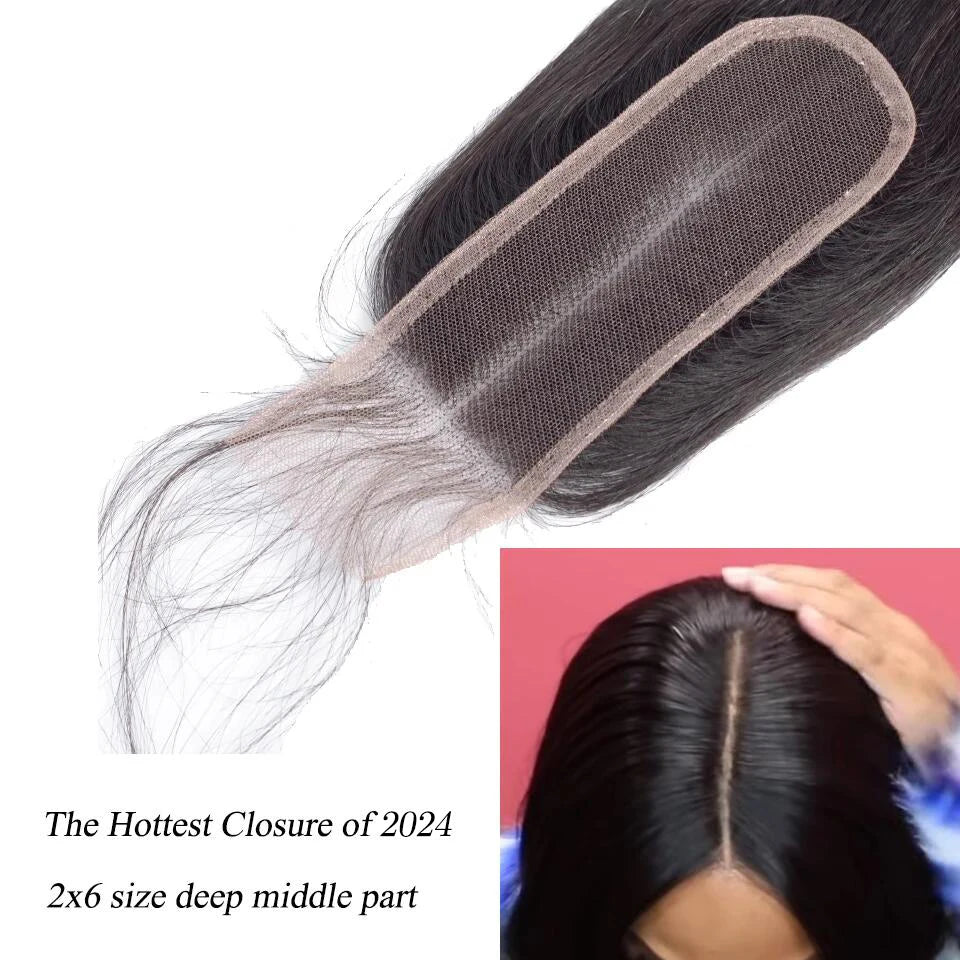 Queenlike 30inch Straight Human Hair Bundles With Closure Brazilian Raw Hair Weave Bundles With 2x6 Deep Kim Closure and Bundles