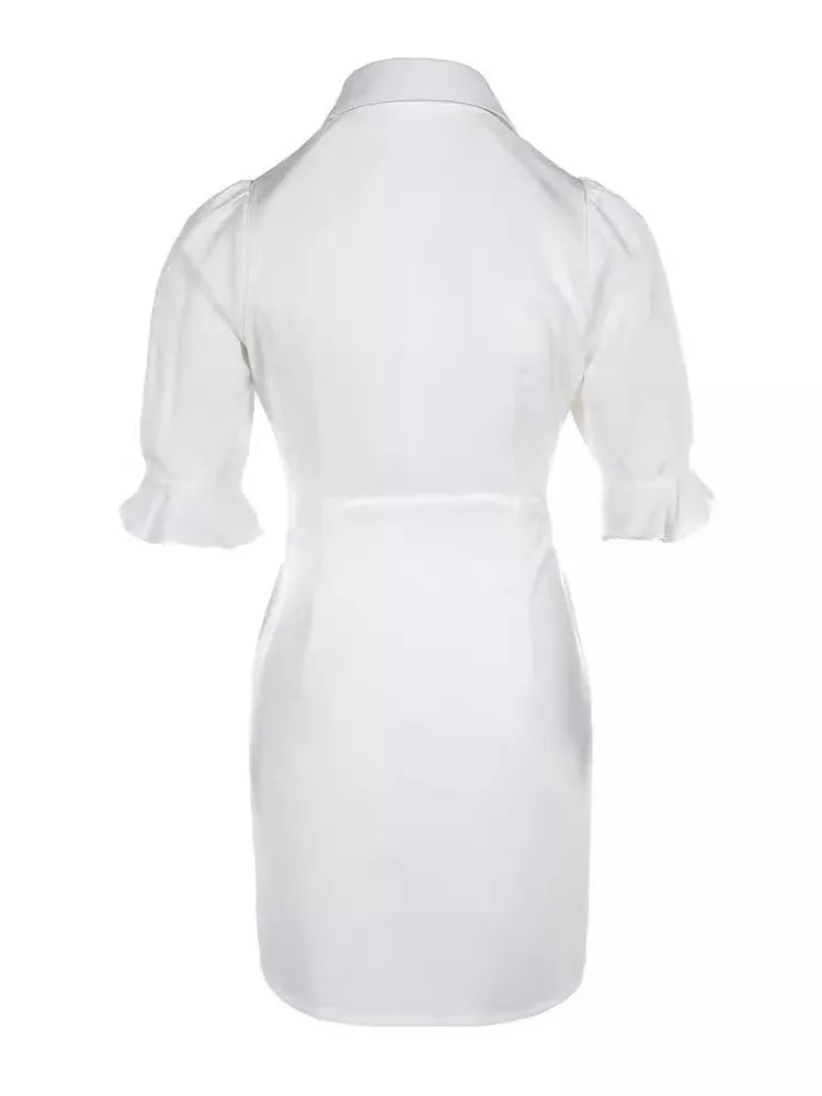 Chic Summer White Shirt Dress: Lantern Sleeves, High Waist, Casual Elegance