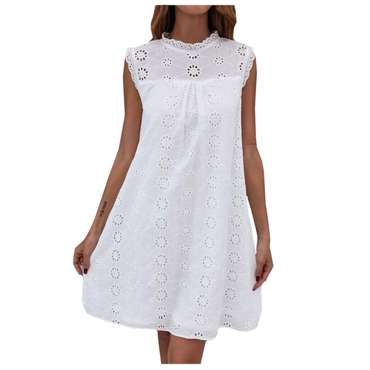 Women's Sleeveless Lace Summer Dress – Hollow Floral A-Line Midi Dress (2025 Trend)