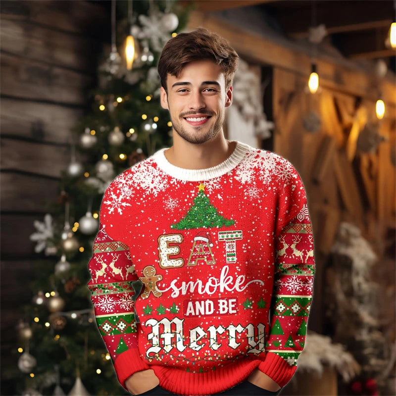 2026 Men’s Christmas Ugly Sweater – 3D Santa, Jesus & Alpaca Print | Funny Holiday Crewneck Sweatshirt (XS–6XL)