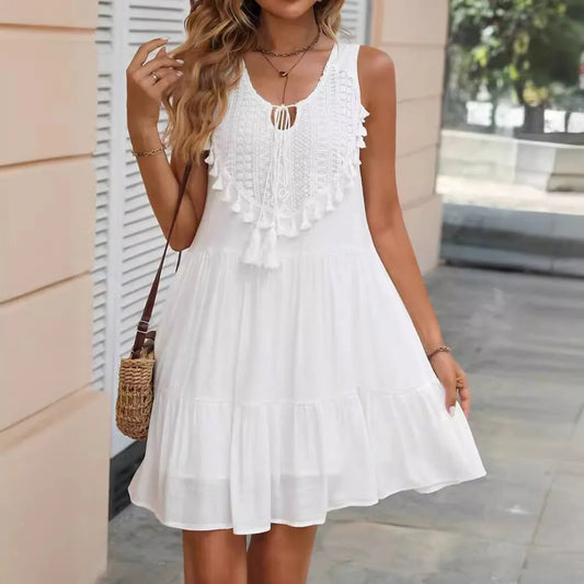 Women's White Lace Mini Dress – Sleeveless Beach Resort Style (Spring/Summer 2025)