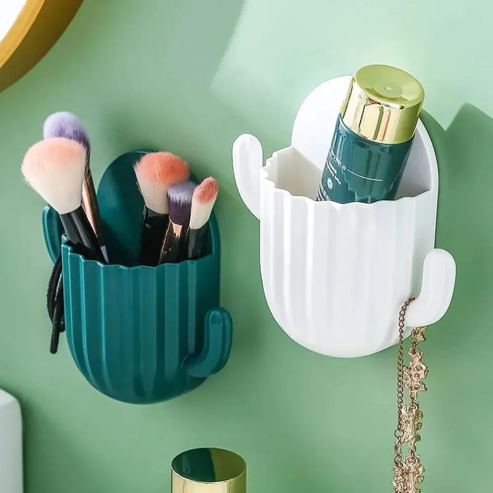 Drain Shelf Wall-mounted Seamless Self-adhesive Shaver Organizer Toothbrush Holder Storage Rack Cactus Hook