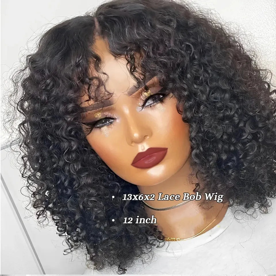 Brazilian Deep Curly Bob Hair Wigs - Natural Black Color