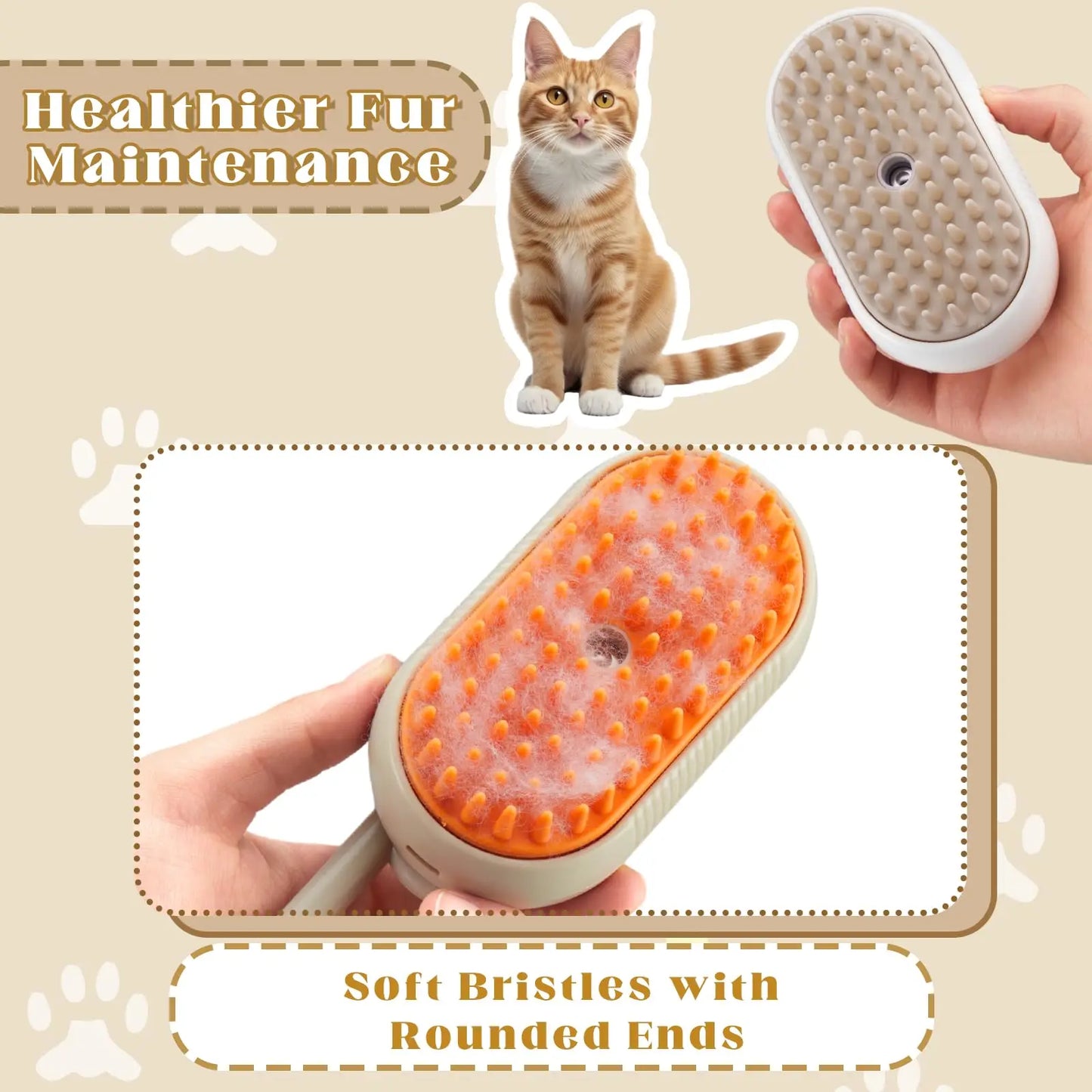 Pet Steam Brush Cat Dog Cleaning Steamy Spray Massage Beauty Comb - 3 In 1 Hair Removal Grooming Supplies Pets Accessories