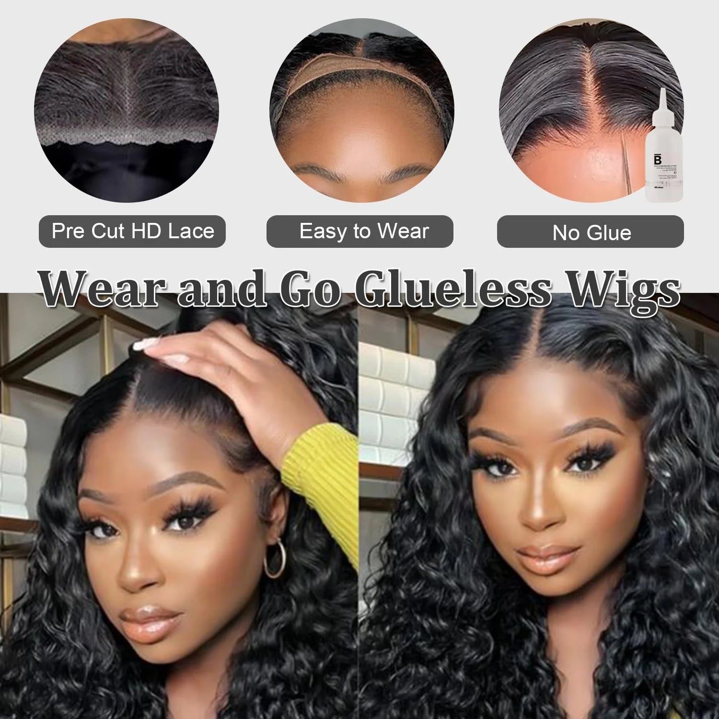 Glueless Deep Wave HD Transparent Curly Lace Front Wig Human Hair Pre Plucked Glueless Kinky Curly Lace Front Wig Human Hair Wig