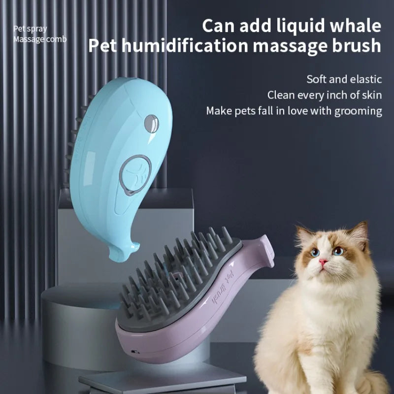 Dog Cat Steam Hair Brush Electric Spray Comb Whale Shape