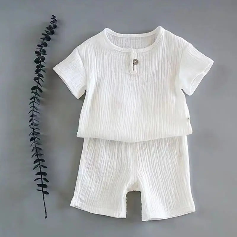 Summer Linen Cotton Clothing Set for Babies and Kids – Unisex, Casual