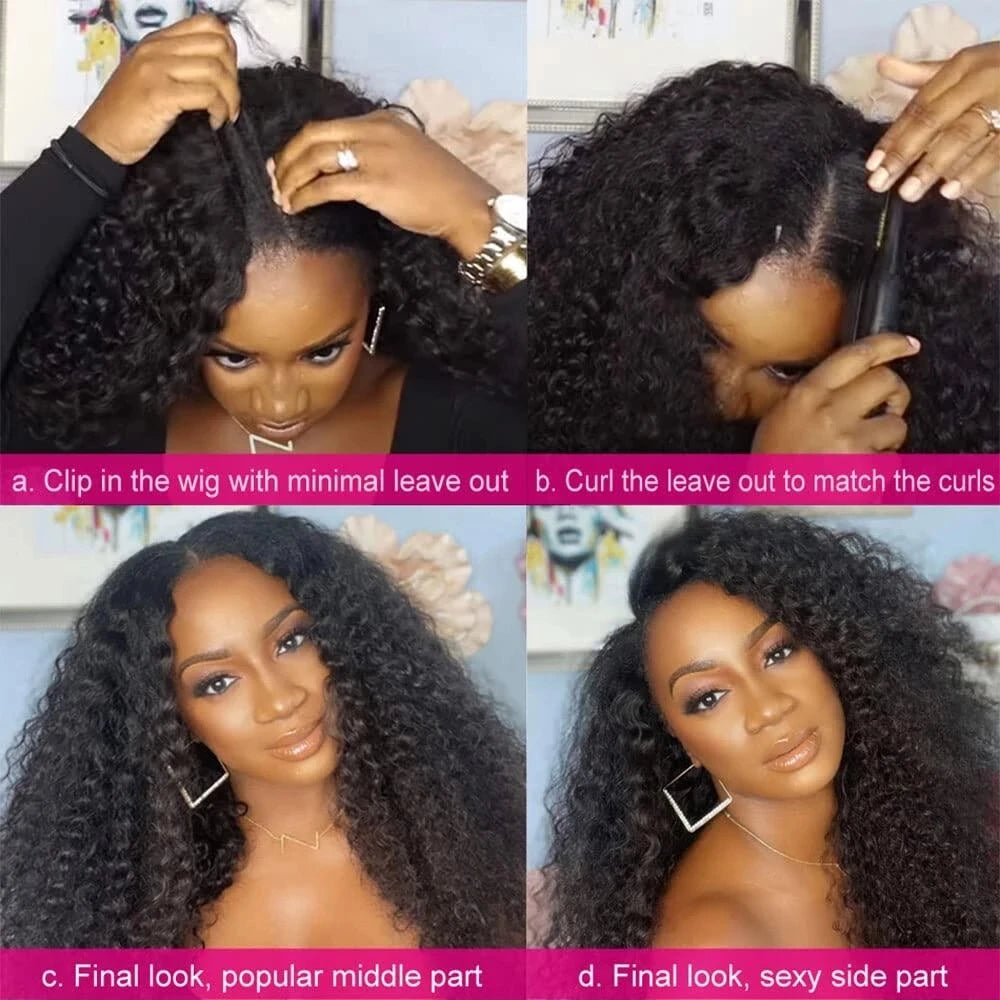 Sleek U Part Kinky Curly Human Hair Wig Brazilian Curly Hair