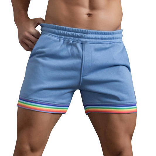 2024 Men's Vibrant Rainbow Patchwork Gym Shorts: Stylish Streetwear for Leisure, Running, and Fitness in Solid Colors, Sizes S-4XL