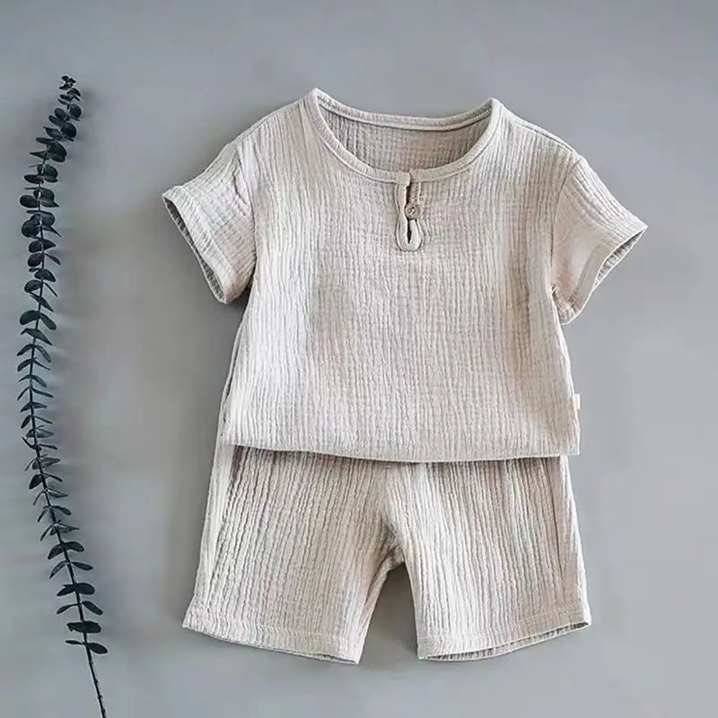 Summer Linen Cotton Clothing Set for Babies and Kids – Unisex, Casual