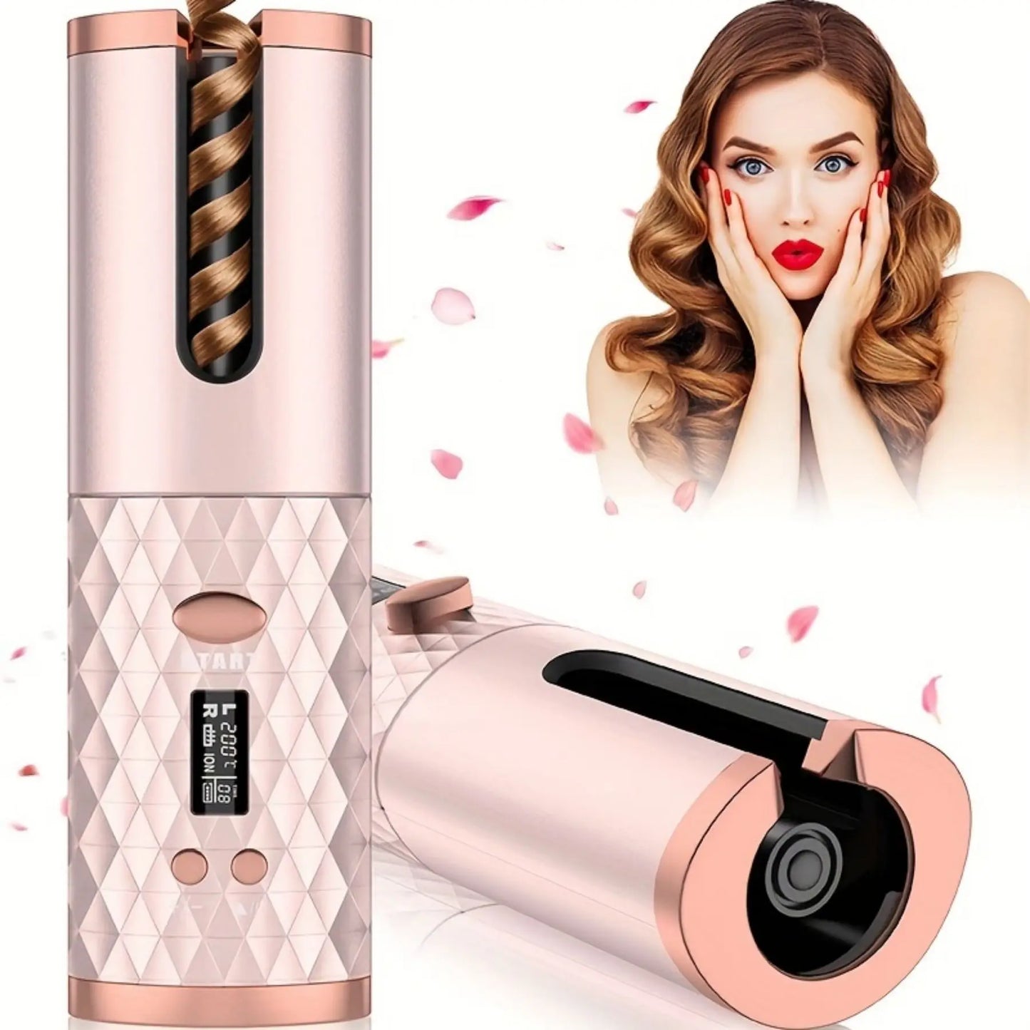Cordless Automatic Hair Curler with LCD Display – 6 Temperature Modes, Rotating Ceramic Barrel for Effortless Waves & Curls