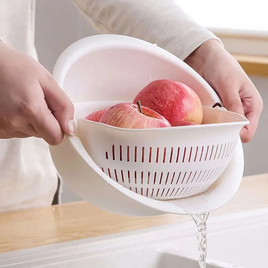 Kitchen Rotatable Double Drain Basket