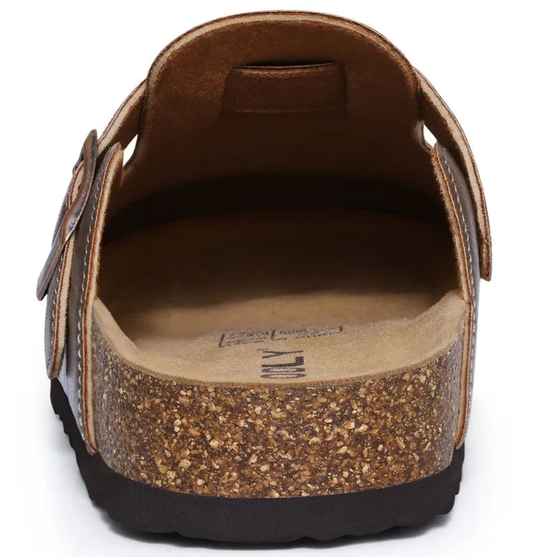 Kidmi New Men Sandals Vegan Leather Cork Insole Potato Shoes Unisex Adjustable Buckle Slip-On Clogs with Arch Support