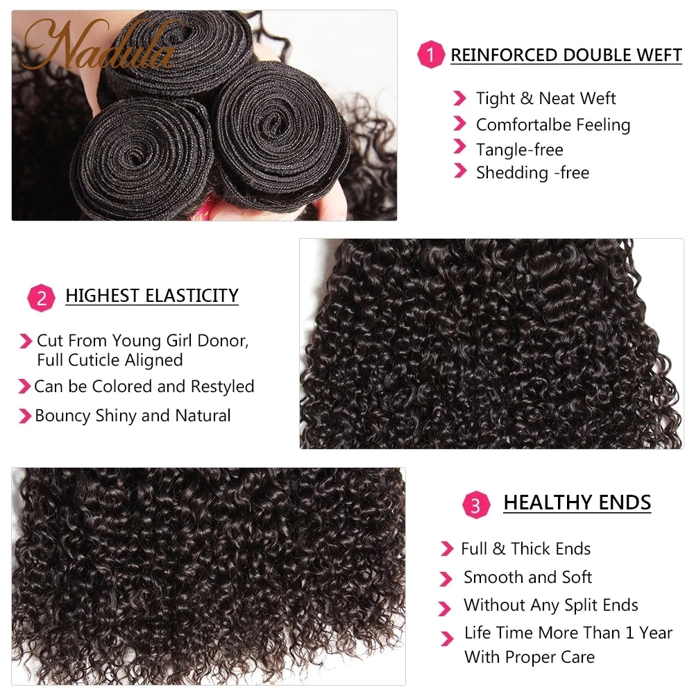 Nadula Brazilian Curly Hair Weave – 3 Bundles/4PCS Deal | Premium Virgin Human Hair Extensions (8-26 inches)