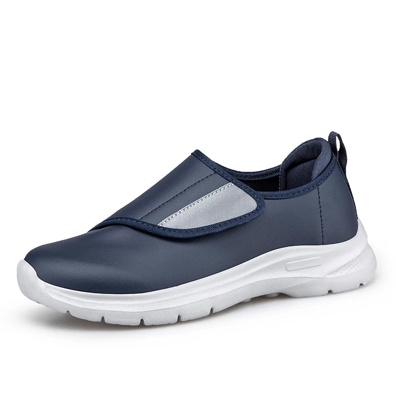 Men's Wide Fit Comfort Walking Shoes – Adjustable Hook & Loop Leather Sneakers for Swollen Feet, Breathable Orthopedic-Inspired Casual Shoes