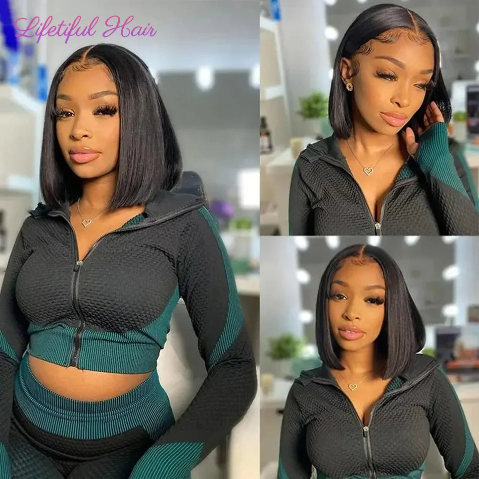 Glueless Bob Hair Wig Human Hair Ready To Wear and Go Straight Transparent