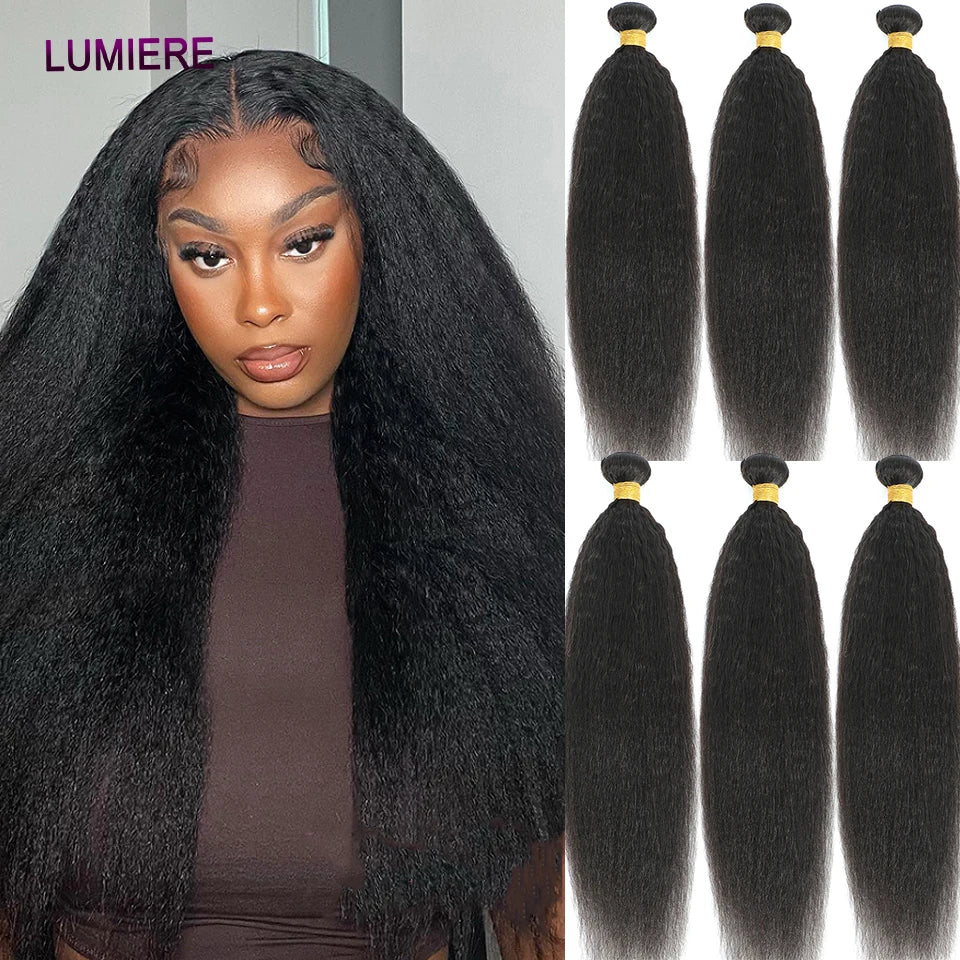 40" Kinky Straight Virgin Brazilian Hair Bundles – Yaki Texture, 1/3/4 PCS Weave, Thick Ends, Natural Human Hair Extensions