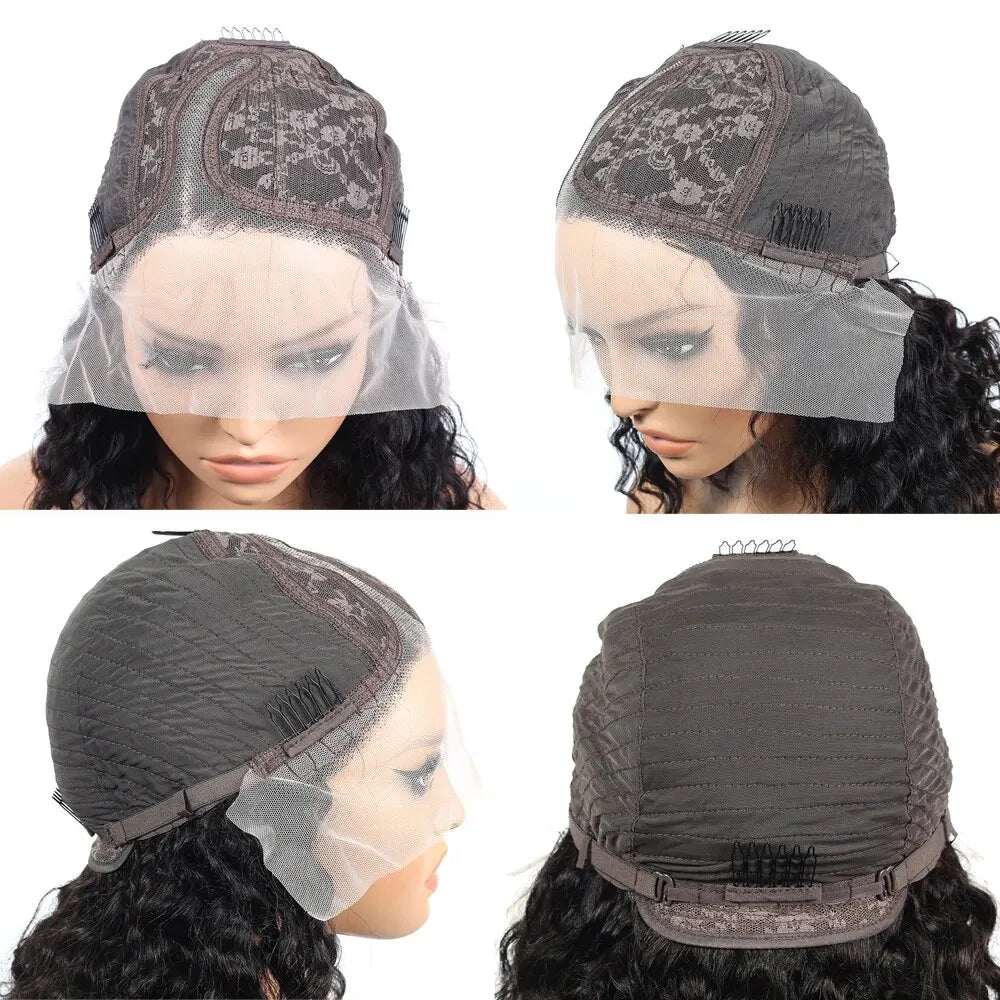 Deep Wave Lace Frontal Brazilian Virgin Human Hair Wigs For Black Woman