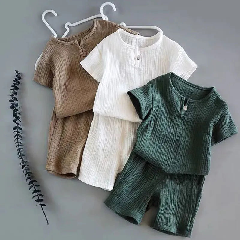 Summer Linen Cotton Clothing Set for Babies and Kids – Unisex, Casual