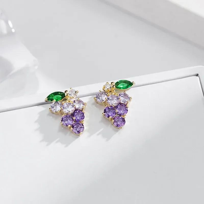 Elegant Purple Zircon Grape Drop Earrings for Women – Stylish Daily Accessory & Perfect Gift