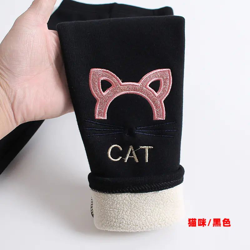 Winter Fleece-Lined Cotton Leggings for Girls