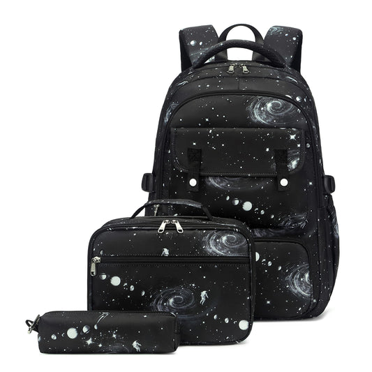3Pcs Galaxy Boys Backpacks Set with Lunch Box Capacity Middle School Bags Backpack Elementary Bookbags for Kids