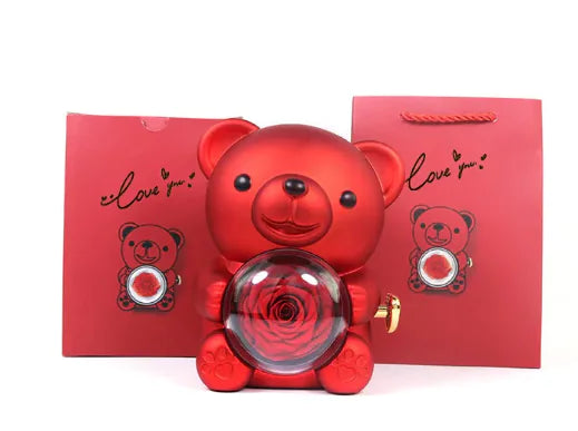 Rotating Rose Teddy Bear Gift Box