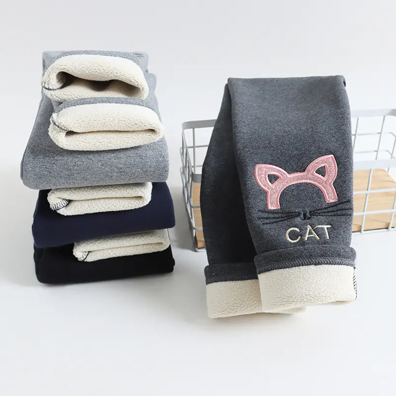 Winter Fleece-Lined Cotton Leggings for Girls