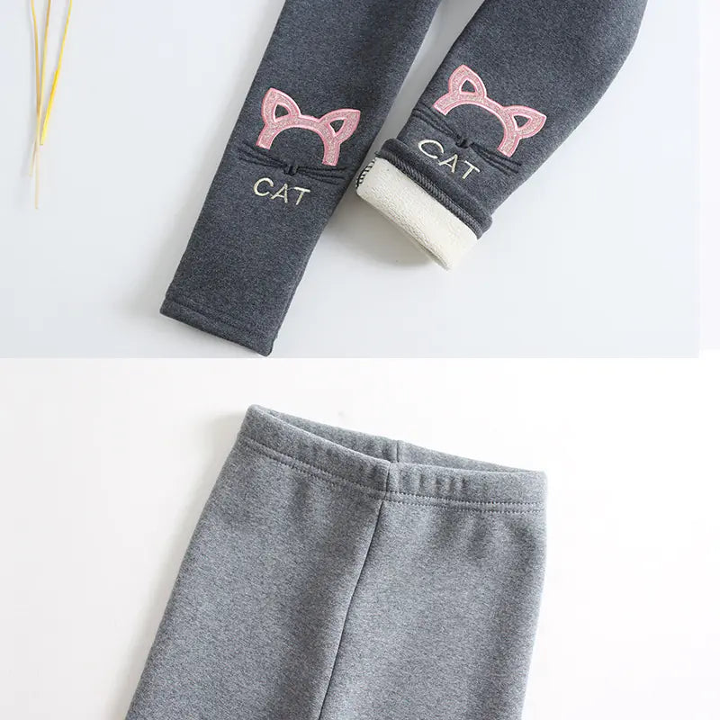 Winter Fleece-Lined Cotton Leggings for Girls